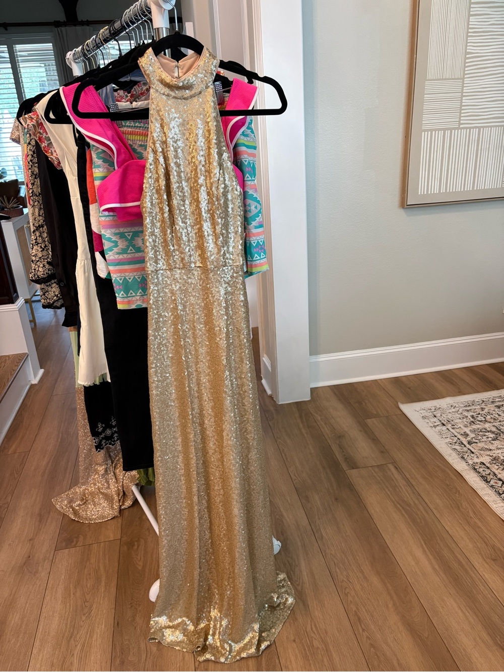 Revelry Gold Sequin Halter Maxi Gown